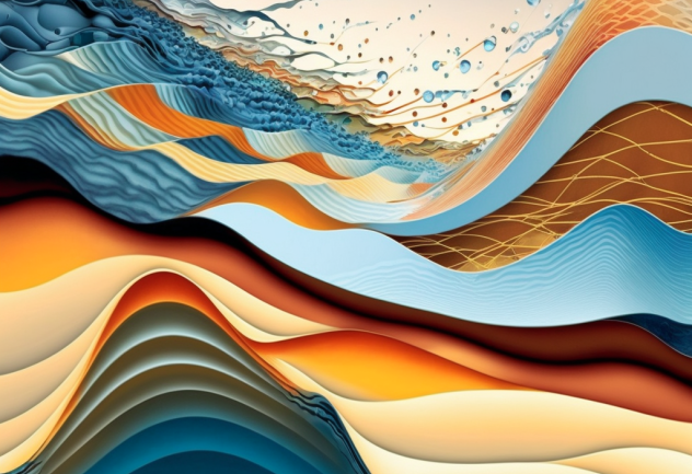 AI generated illustration. Colorful waves that look a bit like water.