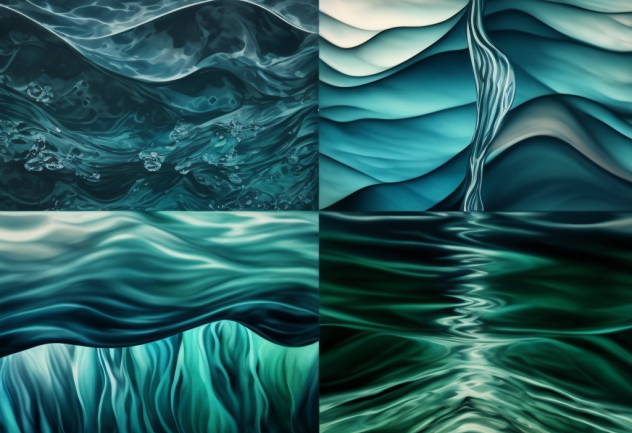 Four images in a grid, all generated by AI, that are wavy and watery looking